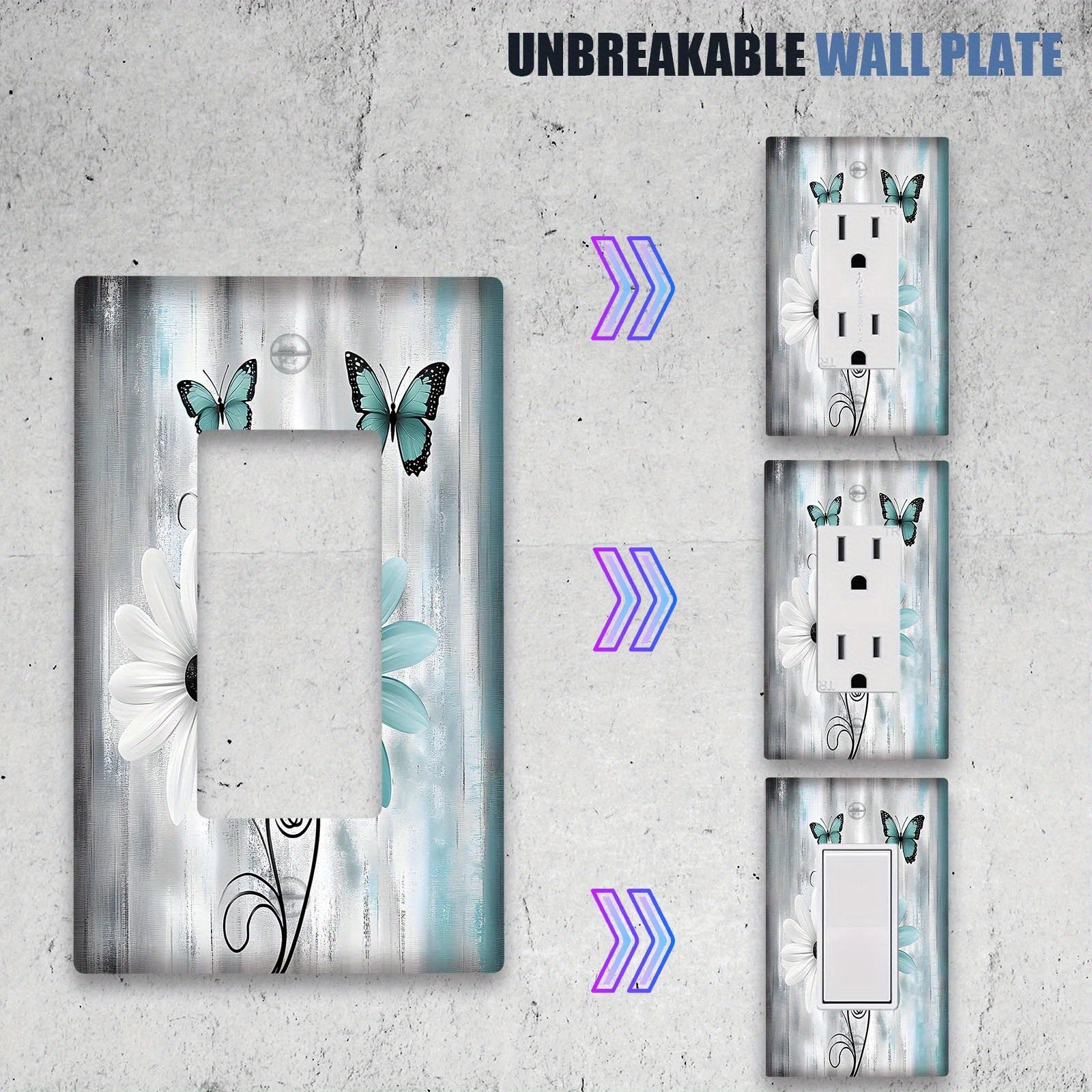 Teal Daisy and Butterfly Light Switch Cover Farmhouse Style Easy to Install 1 or 2 Gang