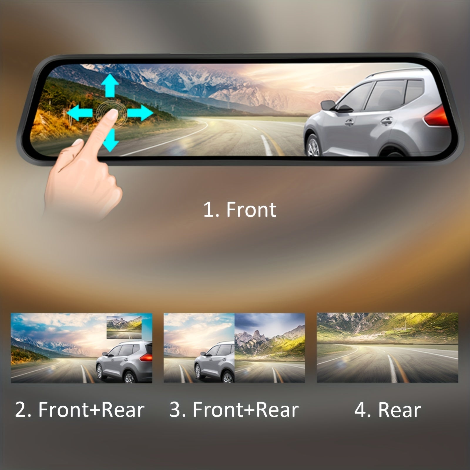 25.4cm Mirror Dash Cam 1080P Front Rear Cameras Touch Screen Night Vision Loop Recording Parking Monitor 32GB Included