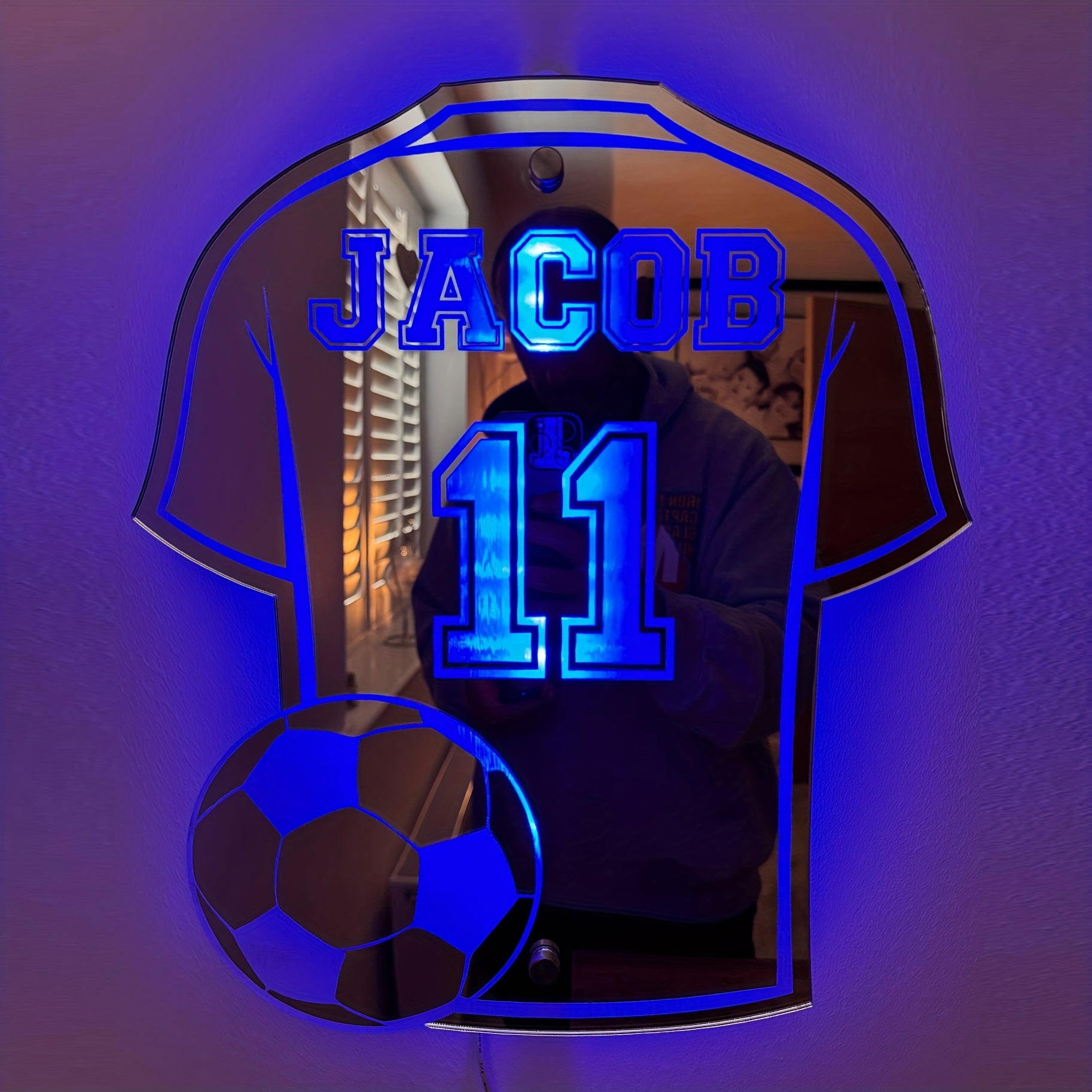 Personalized Soccer Fan LED Wall Light with Custom Name and Jersey Design Multi-Color Neon Night Light for Boys Room
