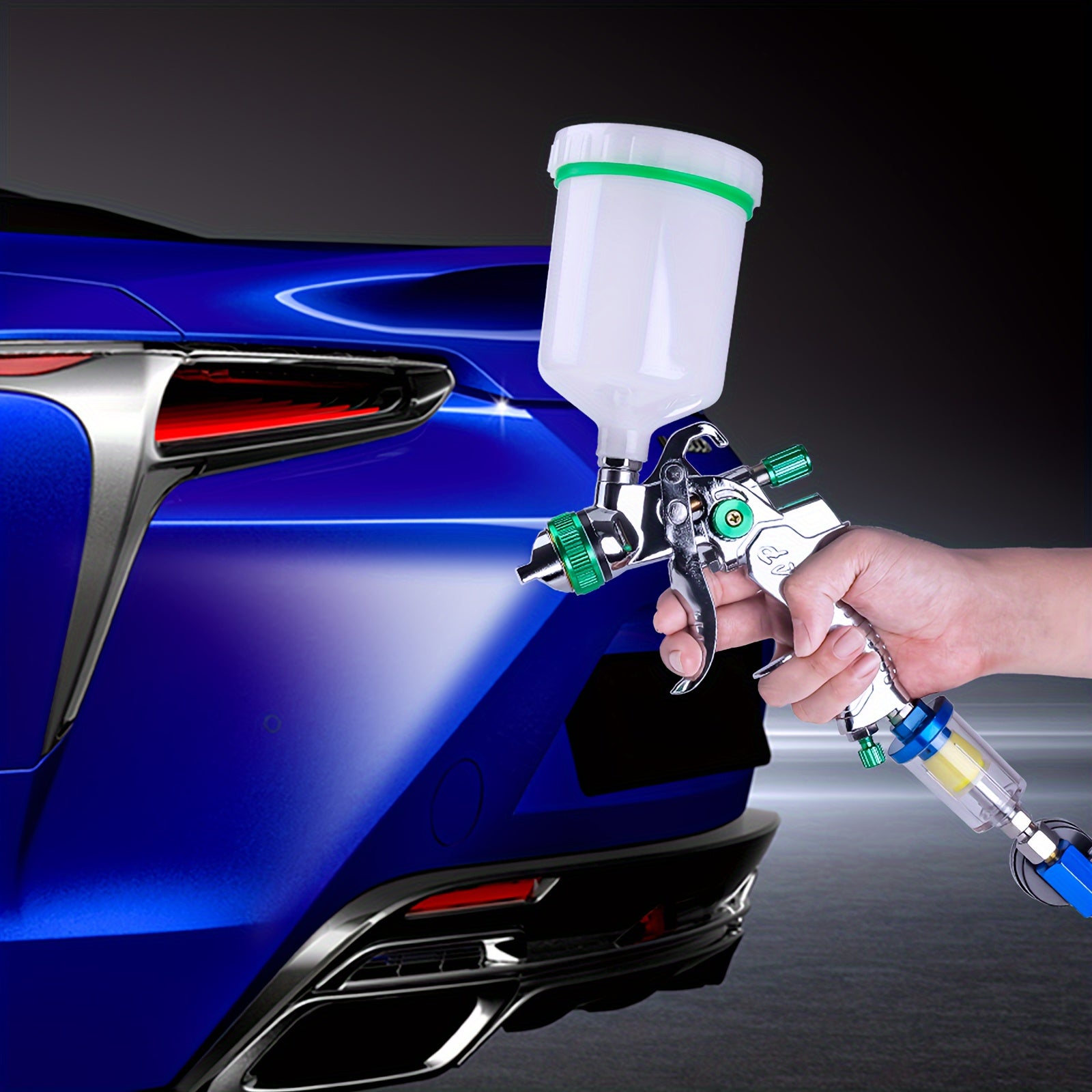 Green Stainless Steel HVLP Spray Gun with 1.4/1.7/2.0mm Nozzles and 600cc Cup