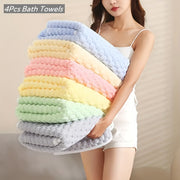 4pc Waffle Weave Towel Set Microfiber Quick-Dry Soft Durable Geometric Pattern
