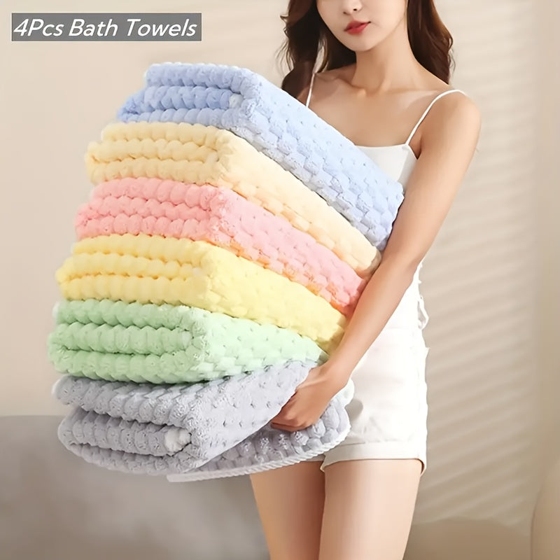4pc Waffle Weave Towel Set Microfiber Quick-Dry Soft Durable Geometric Pattern