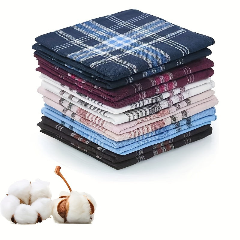 Set of 12 Men's Vintage Plaid Cotton Handkerchiefs Classic Style Hankies