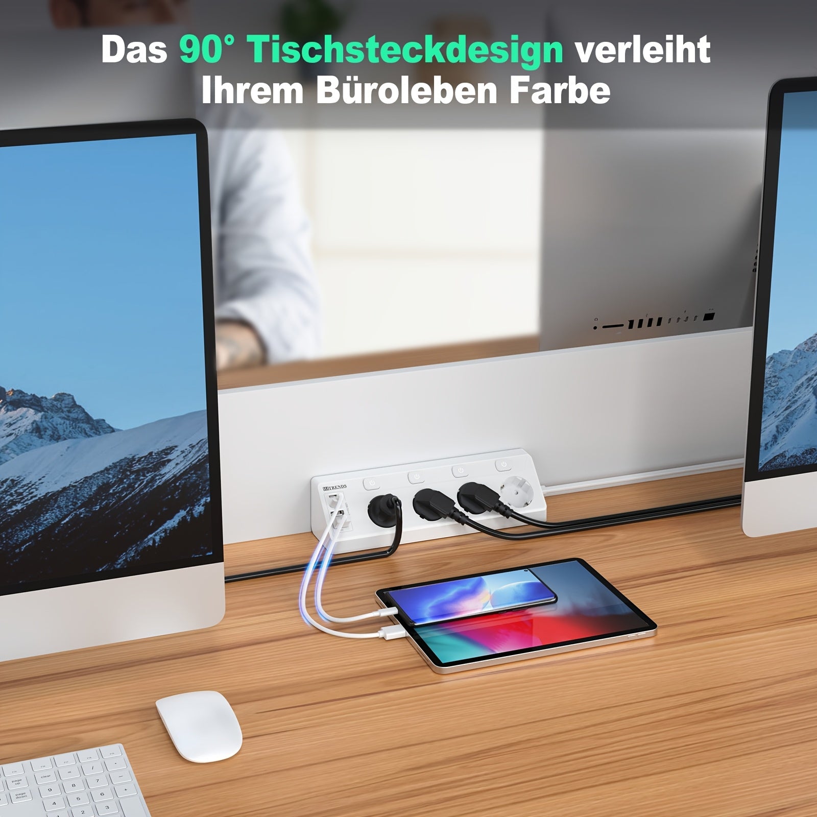 4-Port Corner Power Strip with USB-C and USB-A Ports 220-240V AC European Plug