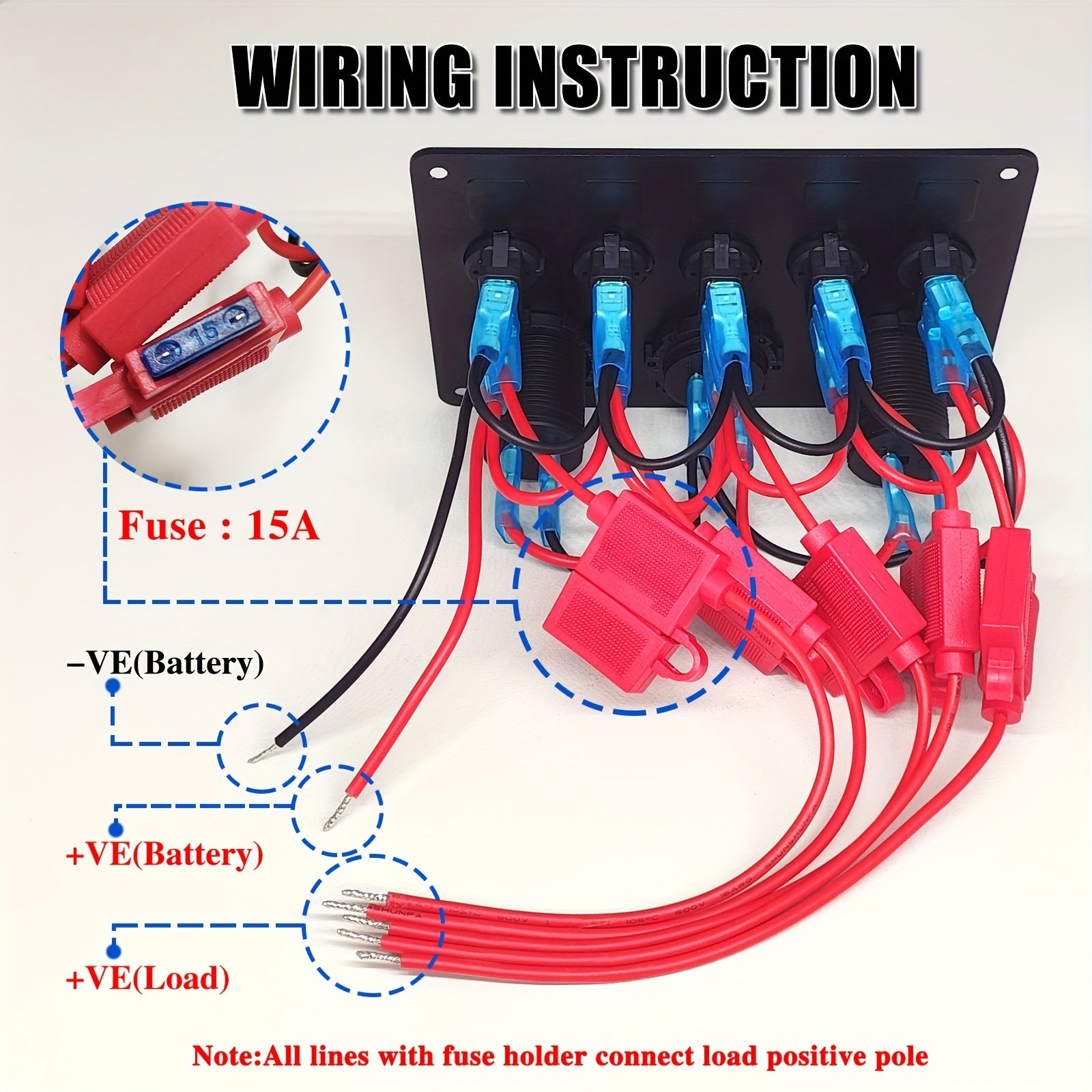 Ko‘p funksiyali roker kalit paneli USB zaryadkali volt o‘lchagich bilan avtomobil va yelkenli uchun