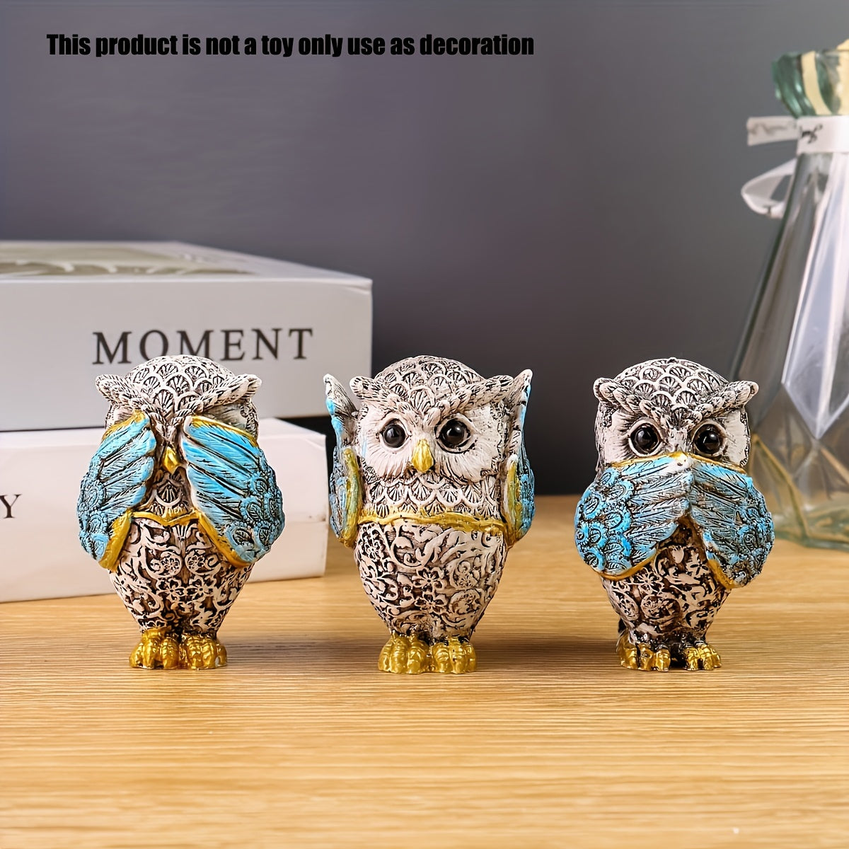 Owl Figurine Set See No Evil Hear No Evil Speak No Evil Home Office Decor