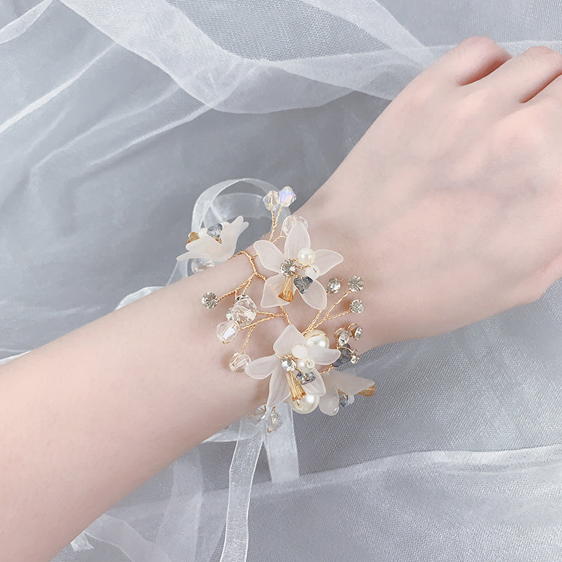 Wedding Wrist Corsages for Brides and Bridesmaids Fabric Flower Ribbon Bracelets