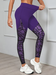 Women's High Waist Geometric Mesh Leggings for Yoga and Fitness Medium Stretch Polyester