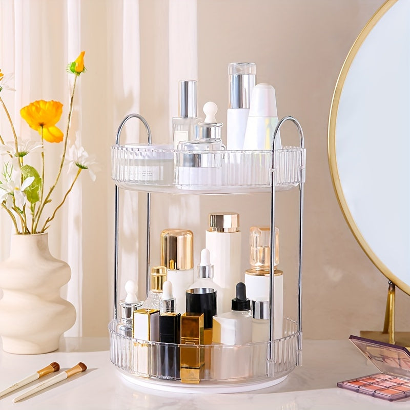 Adjustable Multi-Layer Makeup Organizer with 360° Rotation Transparent PET Storage for Perfume Lipstick Foundation