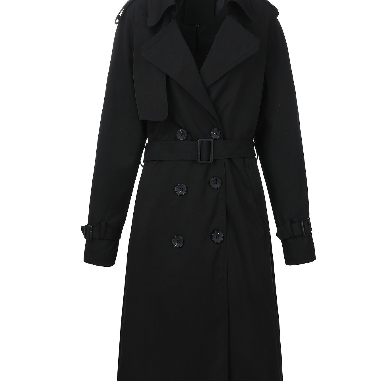 Women's Beige Polyester Trench Coat with Belt, Mid-Length, Double-Breasted for Fall and Winter