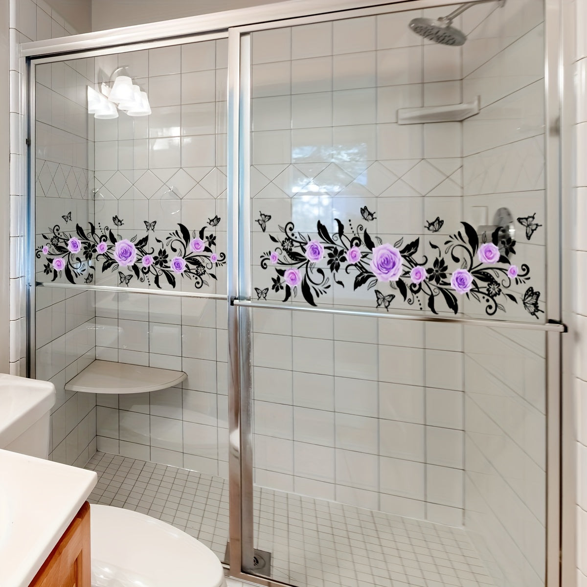 Purple Rose Wall Stickers 15x50cm Double-Sided Self-Adhesive for Living Room Bedroom Bathroom