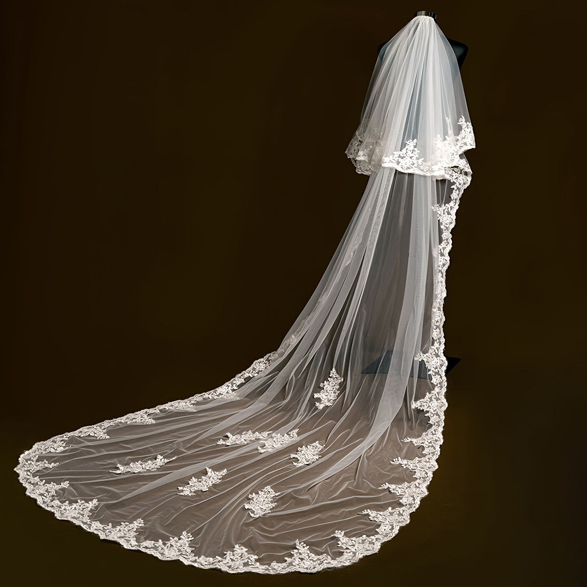 Bridal Lace Veil with Double-Layer Design and Extended Train Wedding Veil for Women