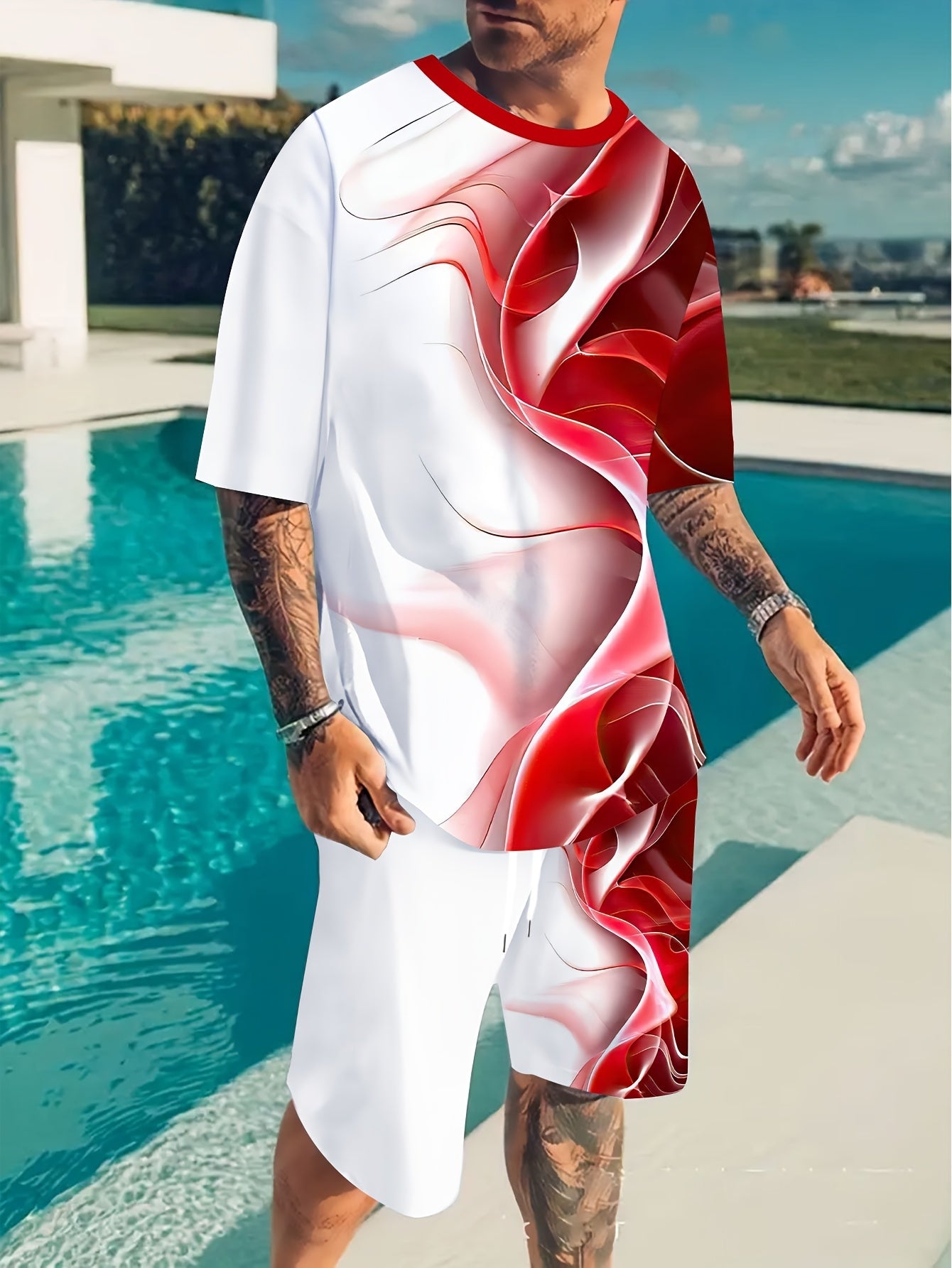 Мужской комплект из футболки и шортов большого размера с повседневным графическим принтом, летний наряд