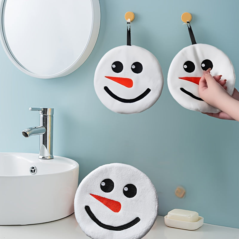 Coral Fleece Hanging Towel with Snowman Embroidery Quick Dry Absorbent Kitchen Bathroom Christmas Gift