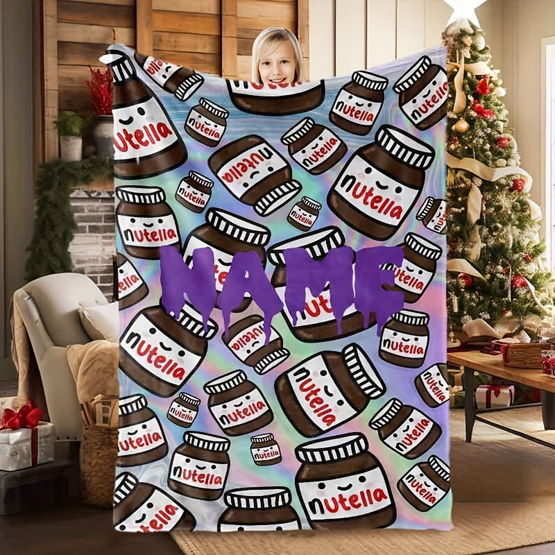 Custom Cartoon Nutella Pattern Flannel Fleece Blanket for Bed Couch Camping