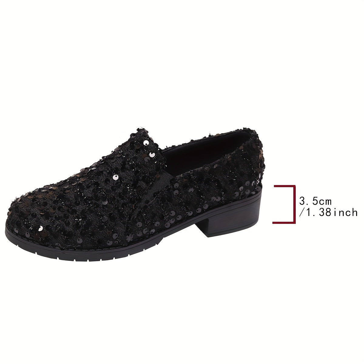 Women's Sequin Nurse Loafers Black Fabric Slip-On Flats with Bow