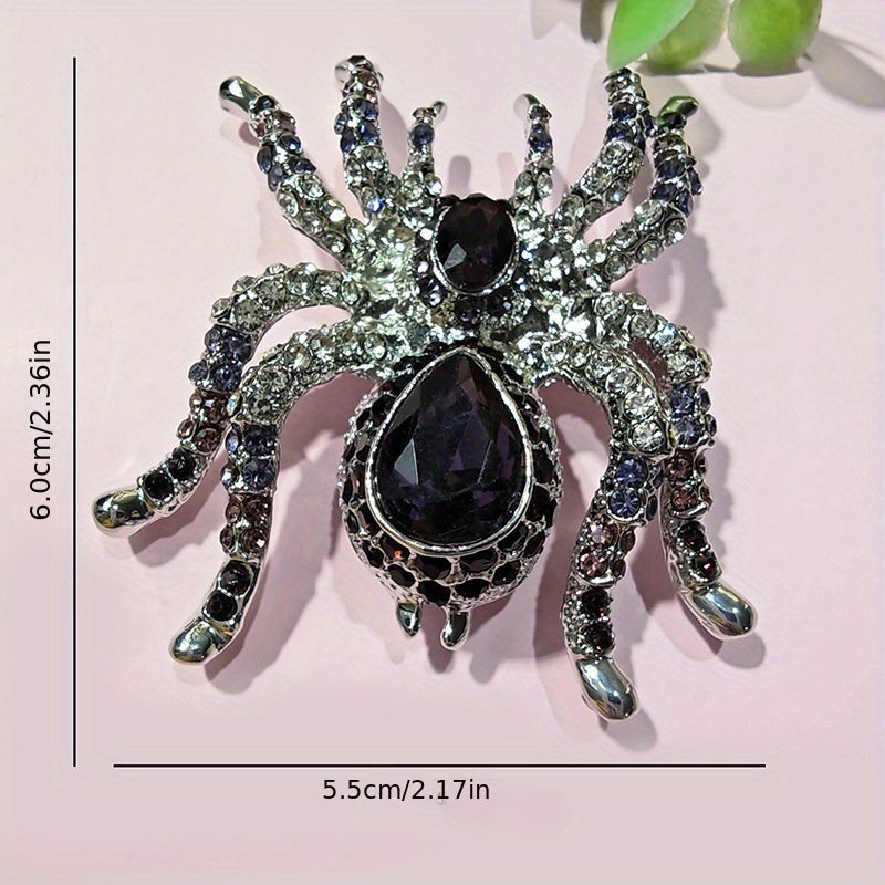 Vintage Gothic Spider Brooch with Rhinestones Halloween Animal Pin Elegant Corsage Accessory