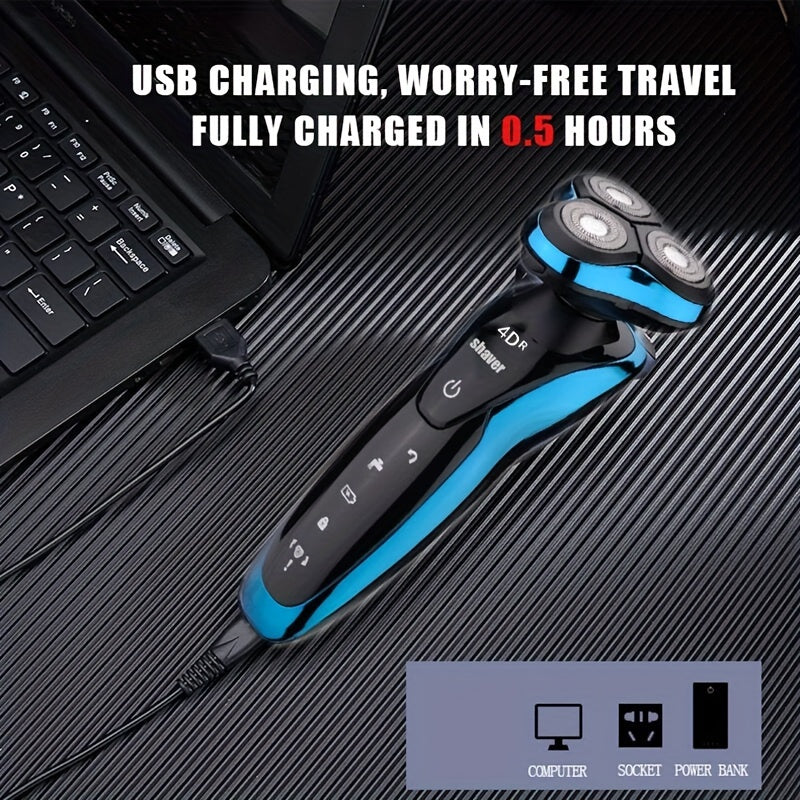 Portable USB Rechargeable Electric Shaver with Floating Head for Face and Nose Hair Trimming