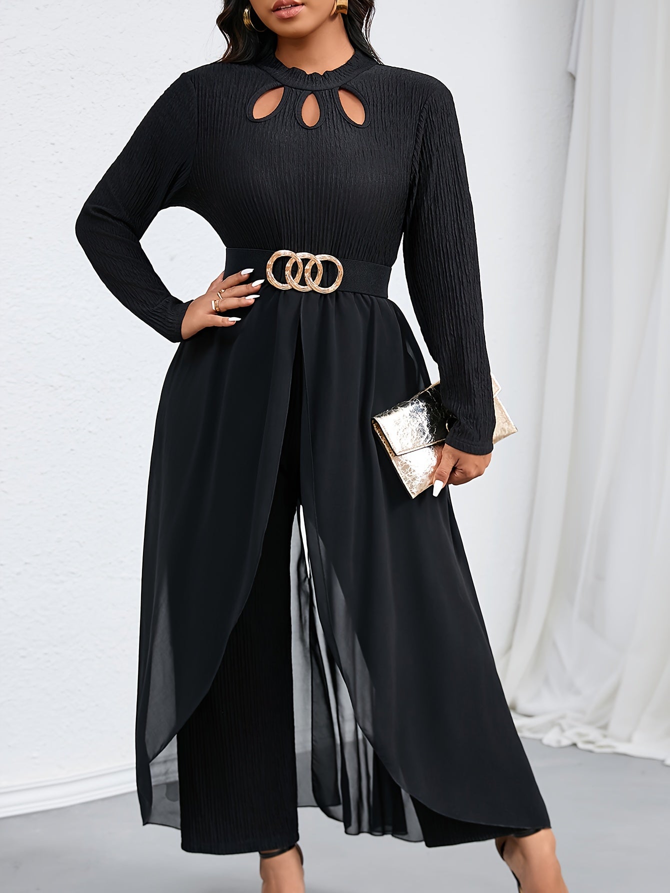 Mono de camiseta de talla grande para mujer, poliéster, punto, color sólido, otoño e invierno