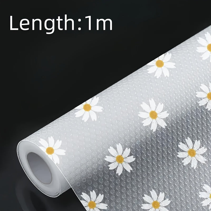 Waterproof Non-Slip Shelf Liner Roll Plastic Daisy Pattern Moisture-Proof Drawer Mat for Kitchen Cabinets Refrigerator Table