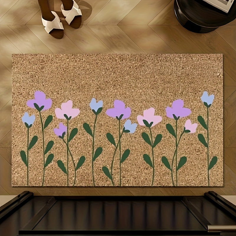 Vintage uslubidagi pol matosi, zamonaviy gullar va o'simliklar dizayni bilan - bardoshli, mashinada yuvish mumkin, yotoqxona, oshxona va kirish joyi bezaklari uchun.