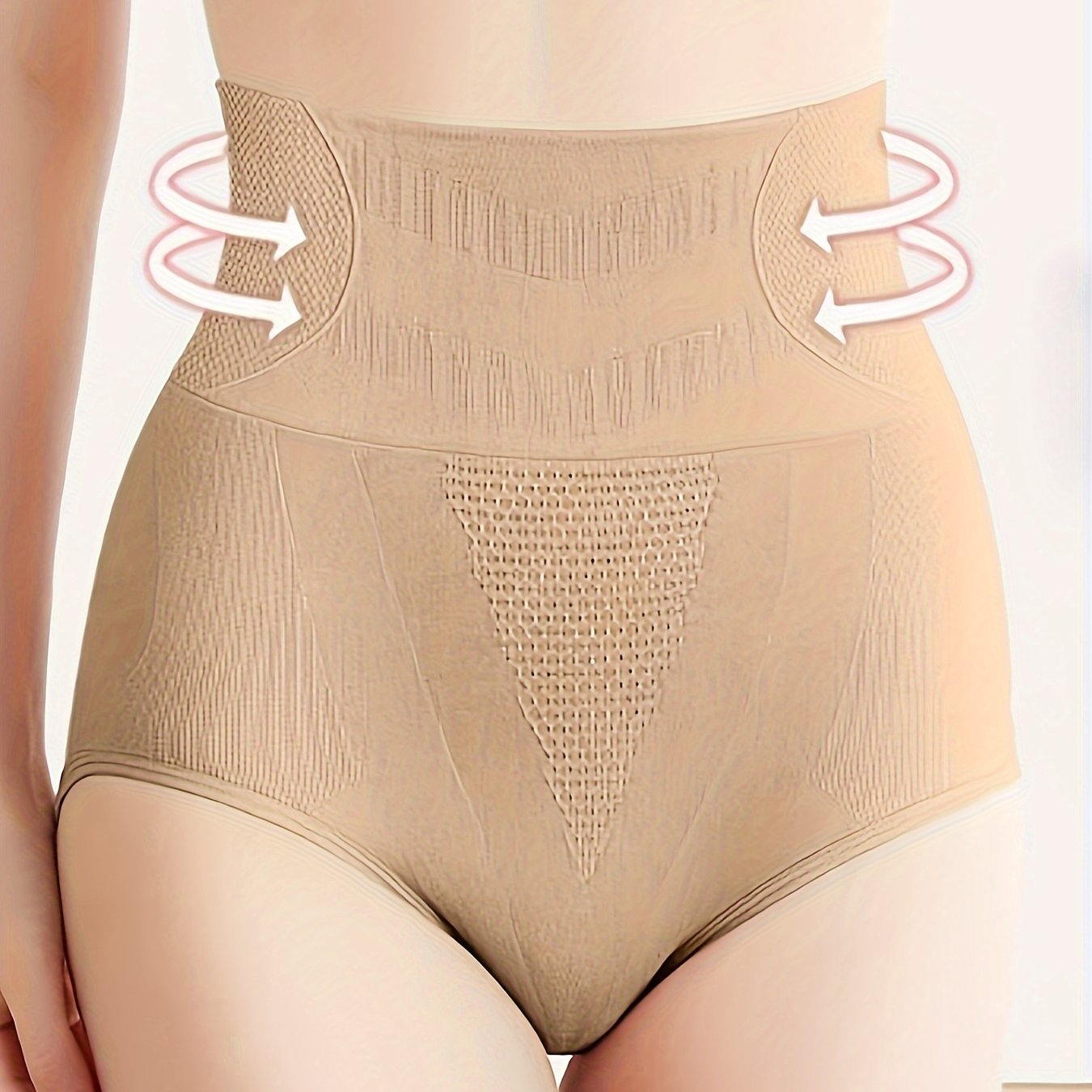 Seamless High-Waist Tummy Control Panties for Women Breathable Slimming Beige