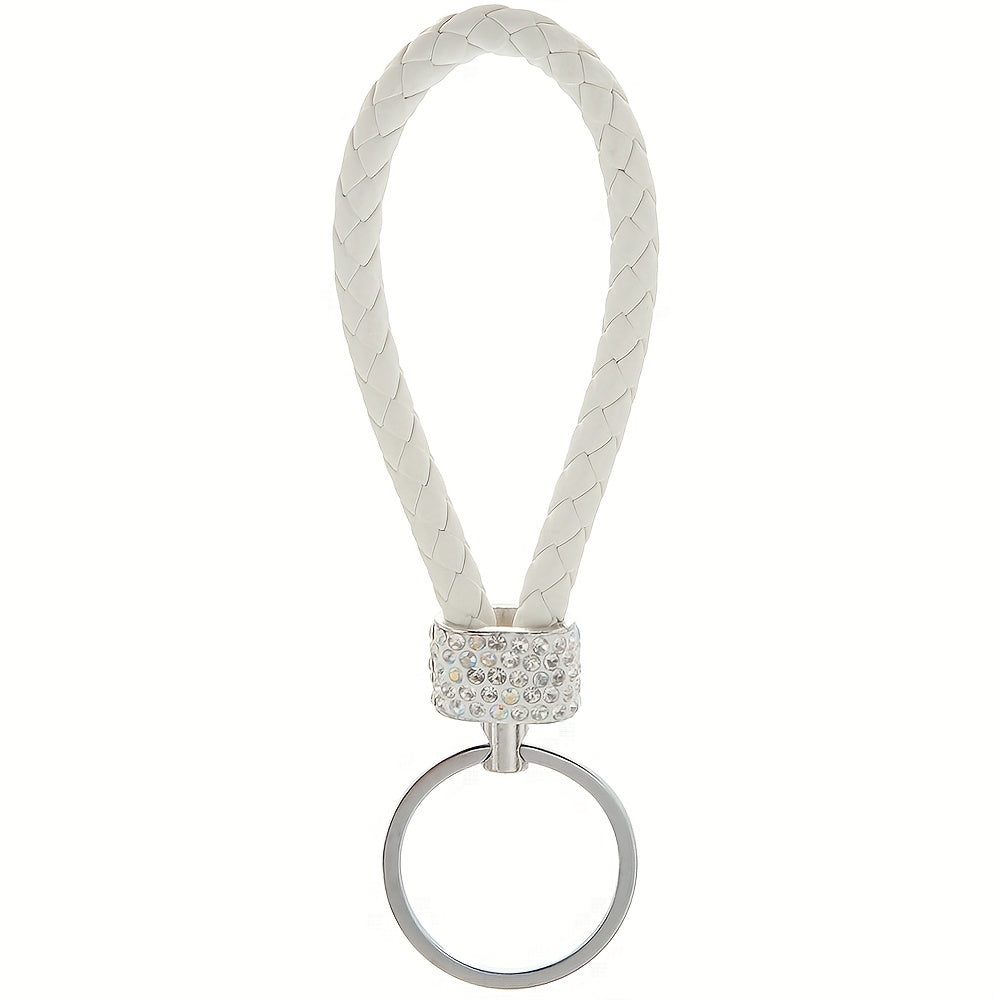 Unisex Braided Rope Rhinestone Car Keychain Monochrome Jewelry