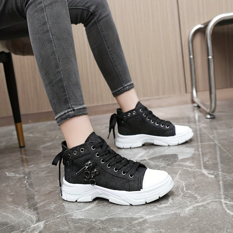 Zapatillas deportivas altas para mujer con lazo, transpirables, blanco y azul
