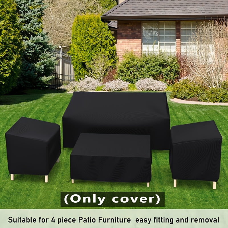 4-Piece Outdoor Furniture Cover Set Black Polyester with Adjustable Drawstring for Patio Yard Balcony