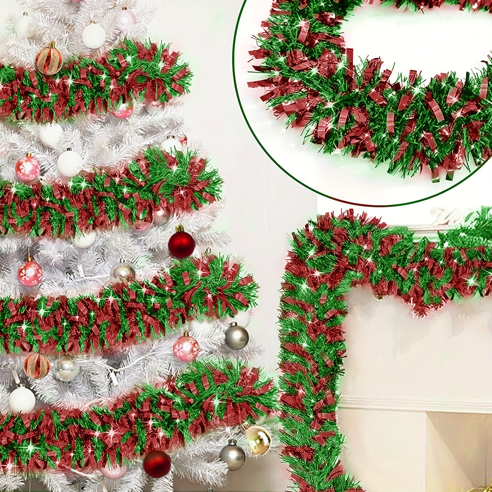 Paquete de 4 decoraciones de guirnalda dorada de 28 pies para fiestas navideñas en interiores y exteriores
