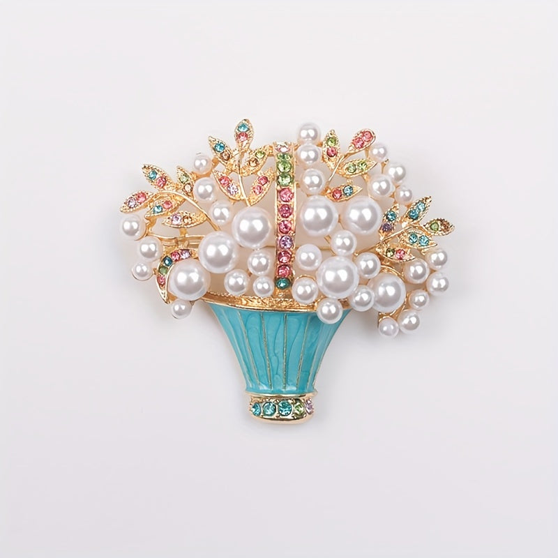 Faux Pearl and Rhinestone Flower Brooch Vintage-Inspired Irregular Shape for Dresses and Sweaters