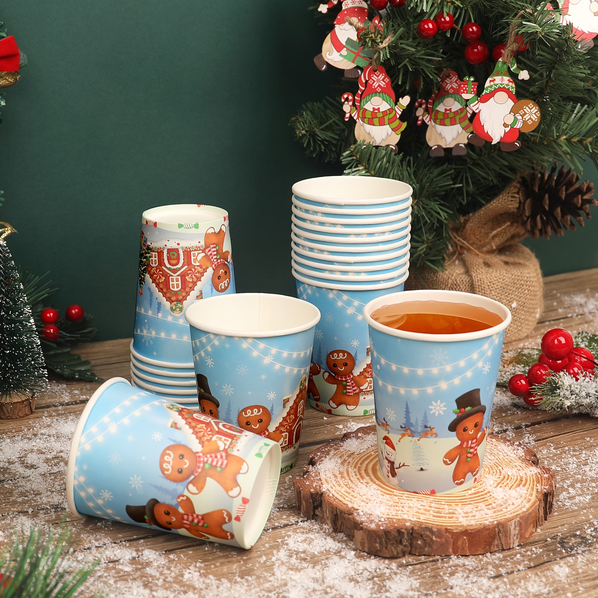 Yashash uchun qog'oz stakanlar Rojdestvo Zanjabil pechene grafikasi BPA-bepul Mikrotolqinli pechka xavfsiz Sovuq ichimliklar Bayram partiyasi uchun ta'minotlar