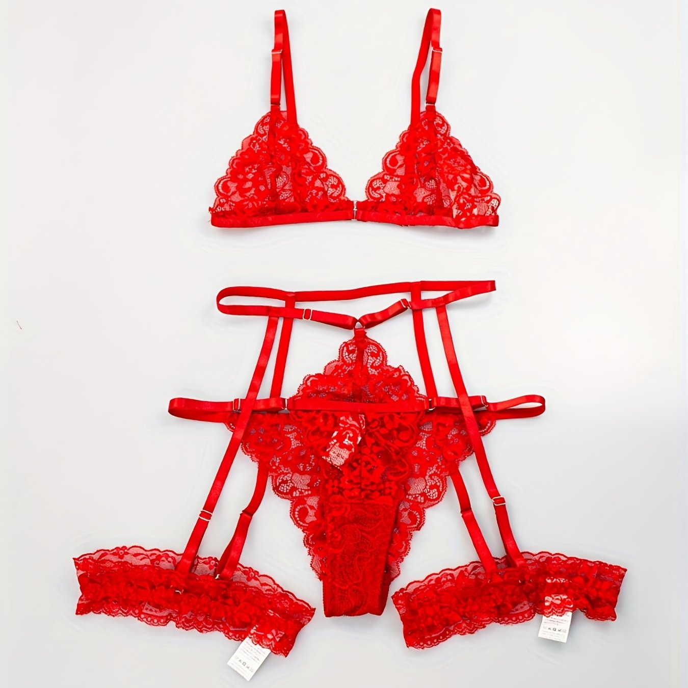 Plus Size Women's Lace Lingerie Set Garter Belt Thong in Red