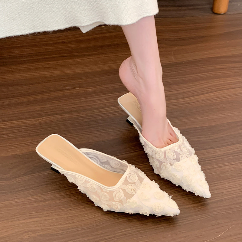 Women's Summer Pointed-Toe Mules Breathable Fabric Casual Shoes