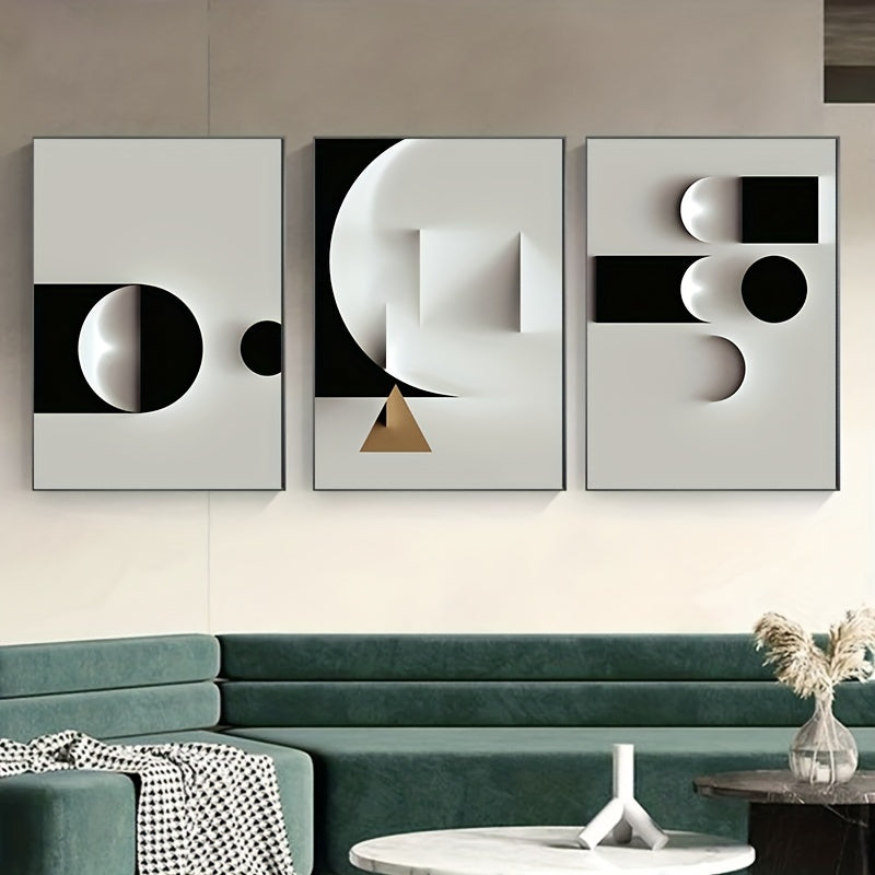 Set of 3 Black and White Geometric Canvas Wall Art Modern Nordic Style for Living Room