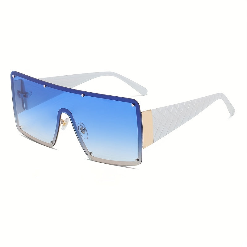 Unisex Oversized Shield Sunglasses with One-Piece Ombre Lens and Rivet Decoration
