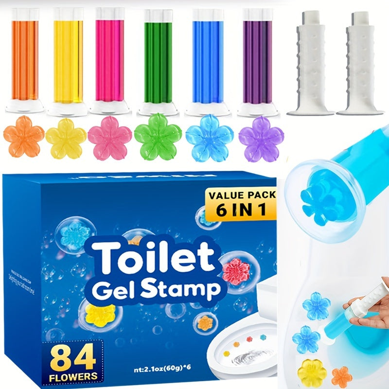 6pcs Toilet Bowl Cleaner Gel Stamps with Fresh Flower Scent Stops Limescale Stains Deodorizes