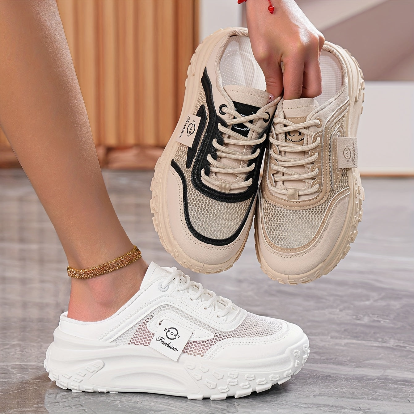 Women's Casual Slip-On Shoes Thick Sole Solid Color Round Toe PU Rubber Sole