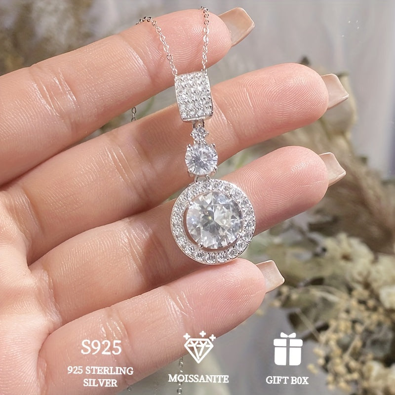 5 Carat Moissanite Pendant Necklace Sterling Silver Wedding Jewelry Gift Box