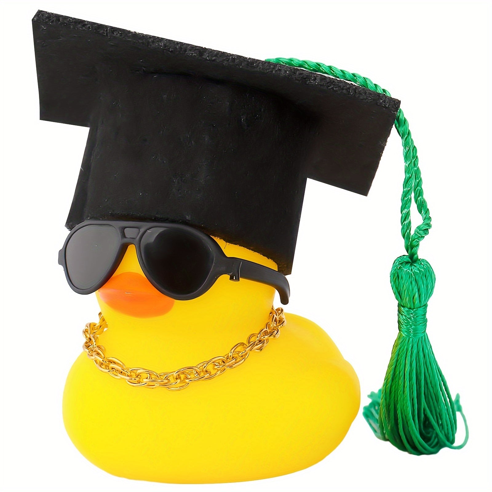 Rezina o‘rdak avtomobil paneli bezagi, shlyapa, ko‘zoynak, sharf, tassel bilan