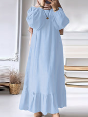 Green Vintage-Inspired Ruffle Hem Dress with Stretch Polyester for Spring and Fall