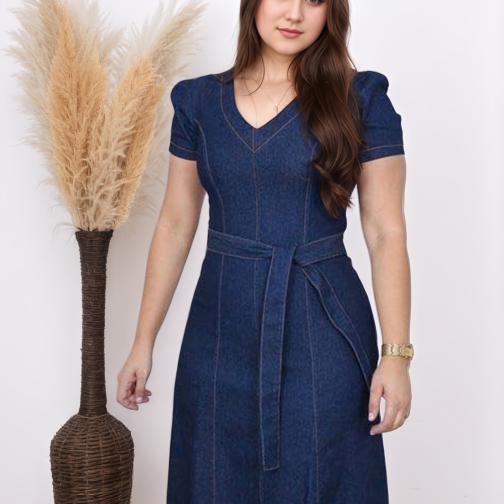 Women's Plus Size Denim V-Neck Fashion Skirt Blue Size Plus