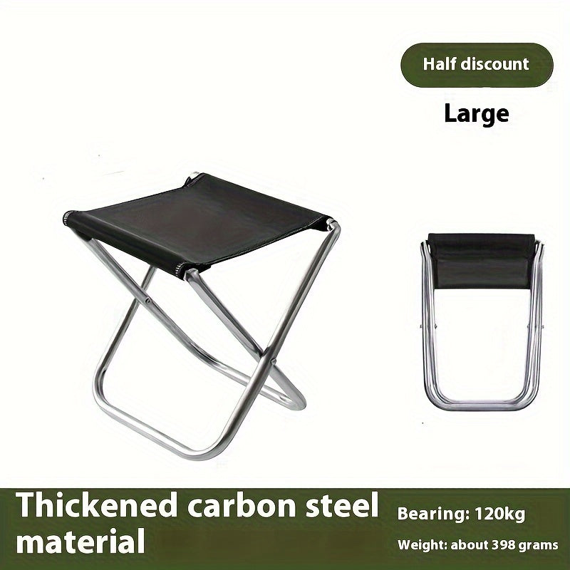 Durable Metal Portable Folding Stool for Camping, Fishing, Travel, Black