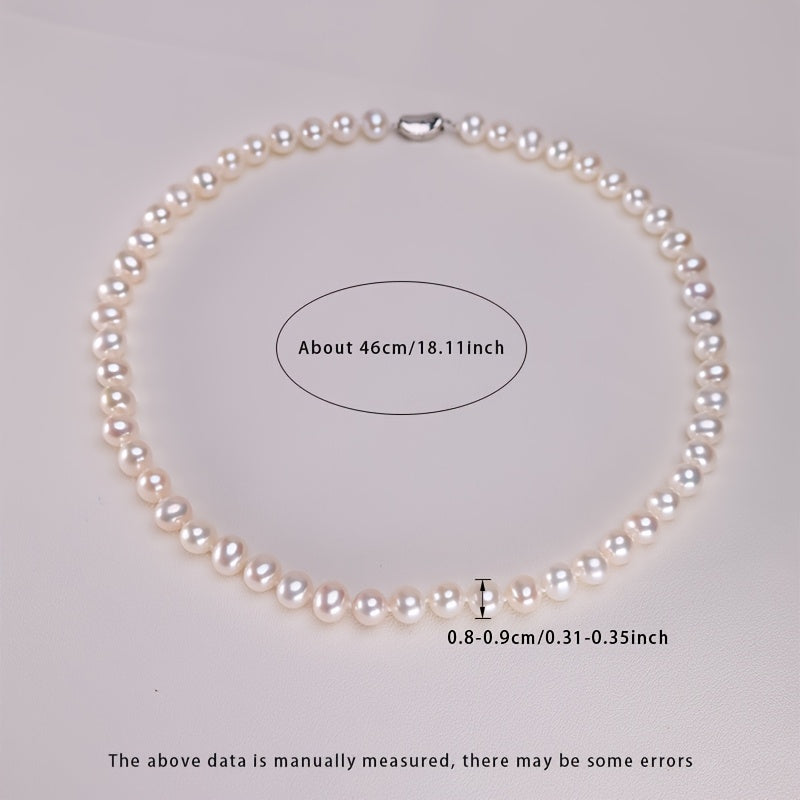 Silver Pearl Necklace with 8-9mm Natural Freshwater Pearls for Women