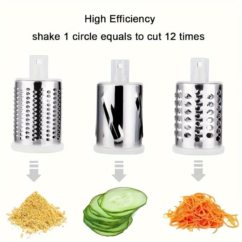 Three-in-One Cheese Grater Set with Interchangeable Drums, Non-Slip Base