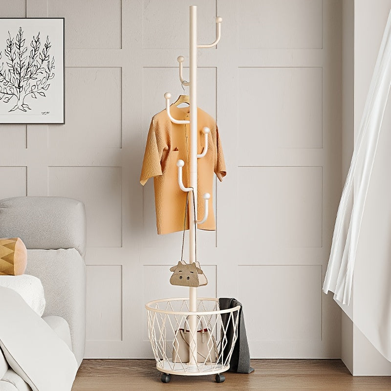 Golden Metal Freestanding Coat Rack with Umbrella Holder and 6 Shelves for Entryway and Living Room