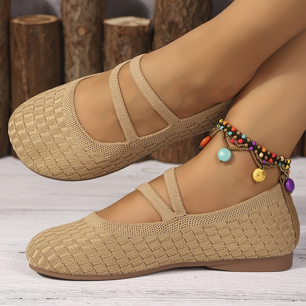 Women's Hollow-Out Knit Mary Jane Shoes Casual Versatile Flats