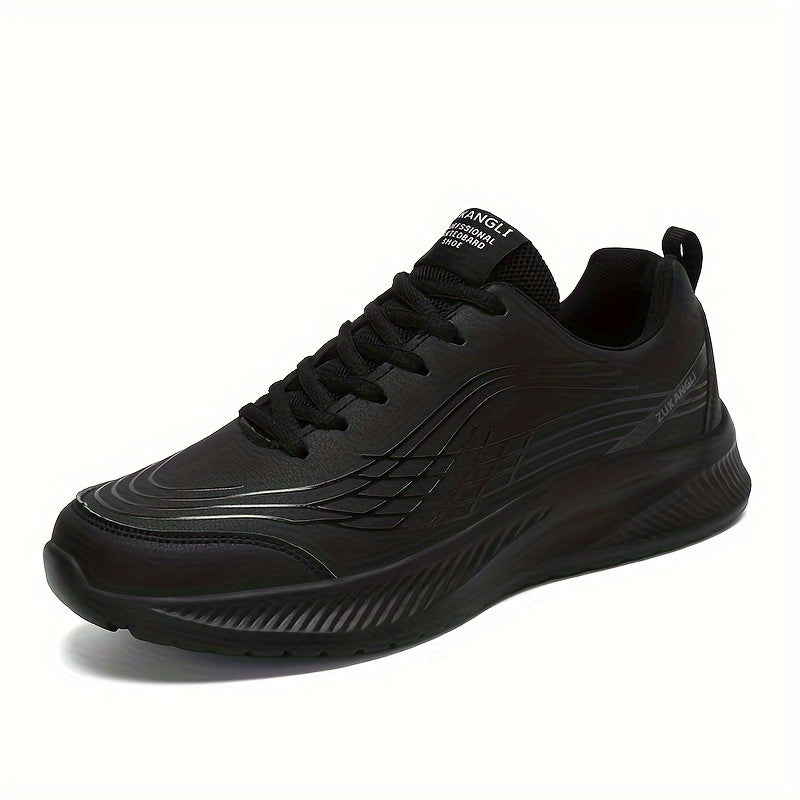 Men's Black Running Shoes Low Top Lace-Up Sneakers with Textured Fish Scale Pattern and Durable MD Sole