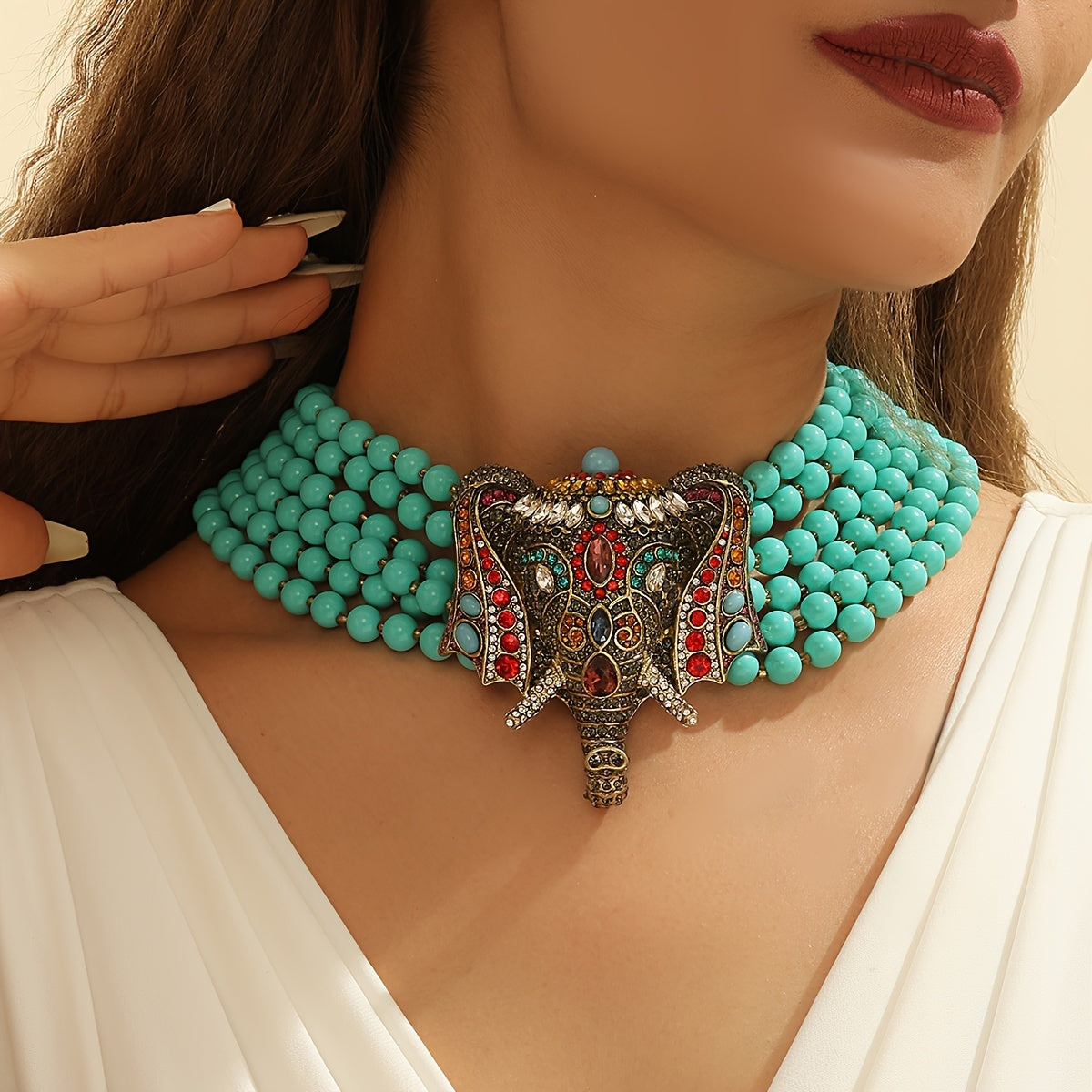 Zamonaviy Turkuaz va Rhinestones bilan Elegant Fil Pendanti - Partiyalar, Promlar va Maxsus Tadbirlar uchun Mukammal