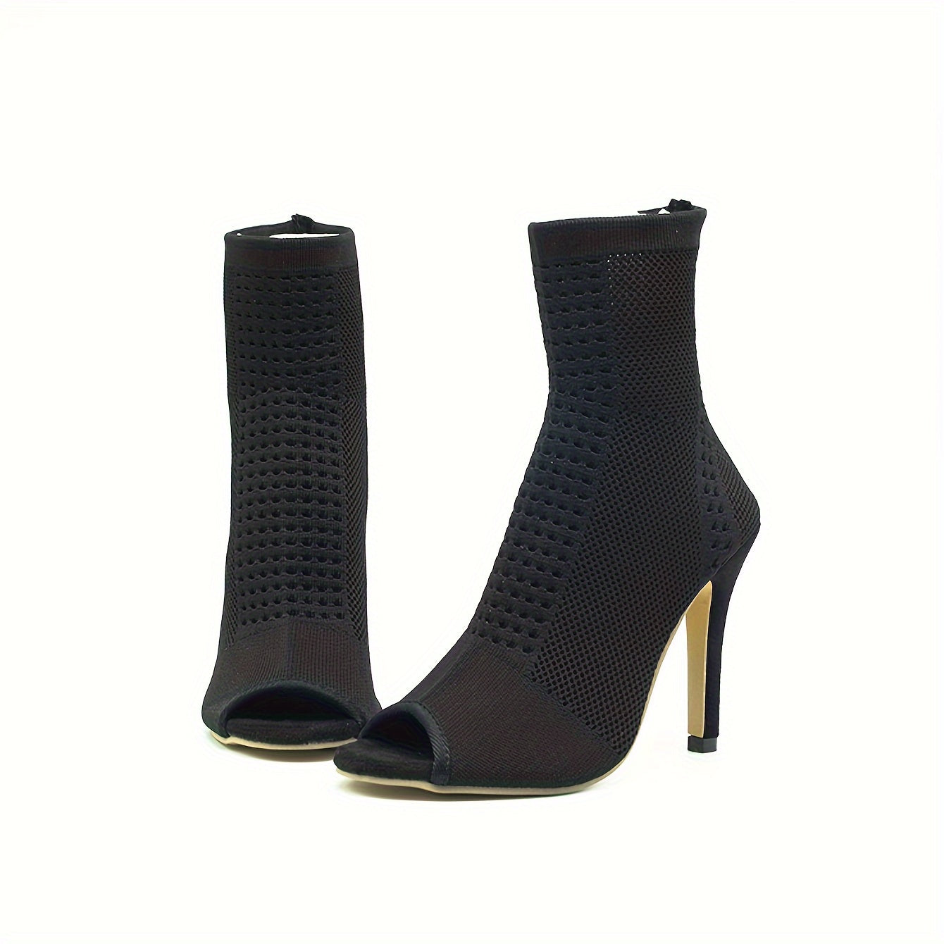 Women's Open Toe Stiletto Heels Breathable Knit Dress Pumps